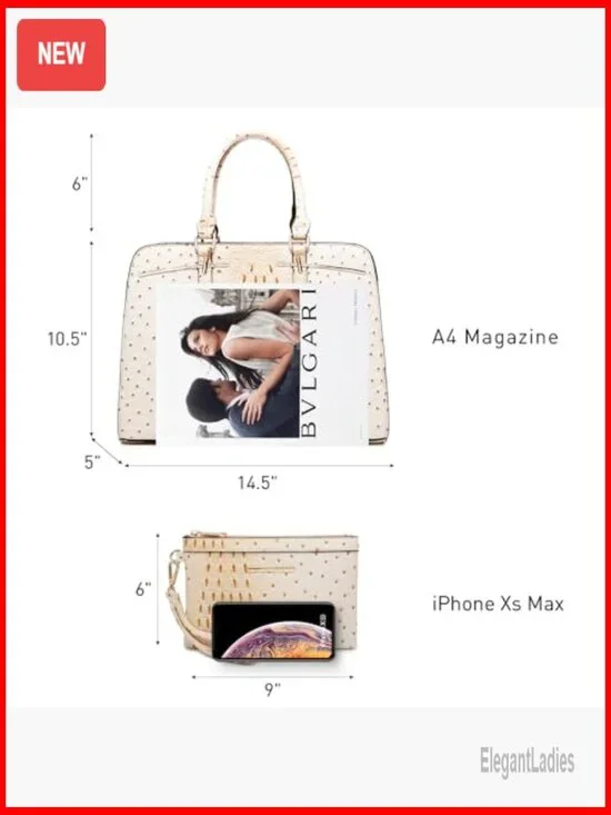 Vegan Leather Satchel Tote Set with 3 Compartments & Adjustable Strap - Picture 4 of 6